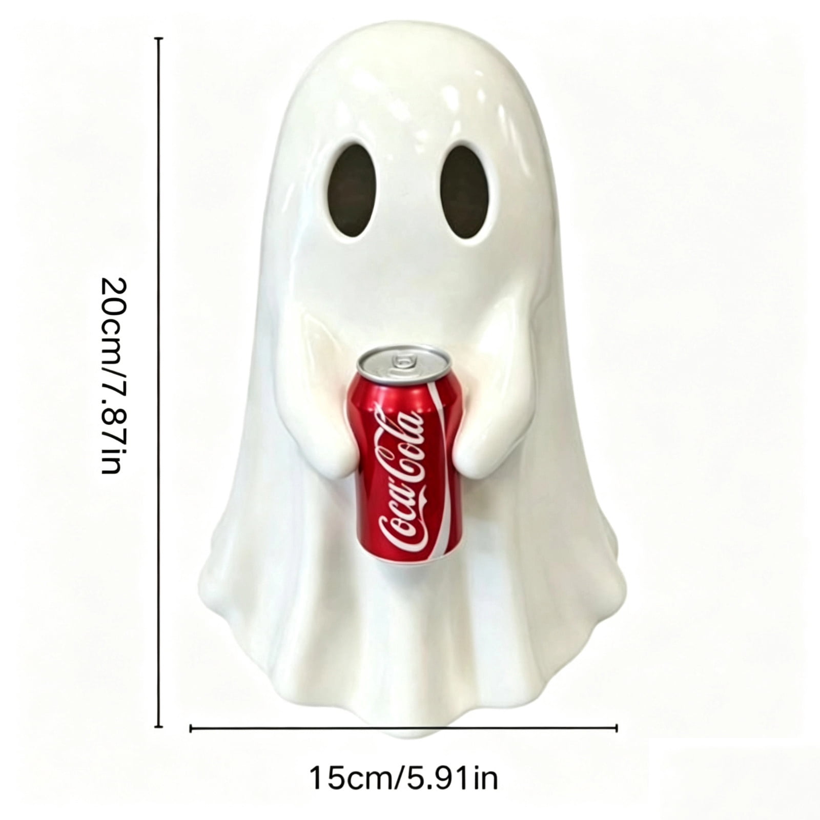 Coca-Cola Halloween Ghost Decor, Resin Ghost Figurine Holding Diet Coke Can, Retro Spooky Season Mantel Ornament Gift for Coke Collectors