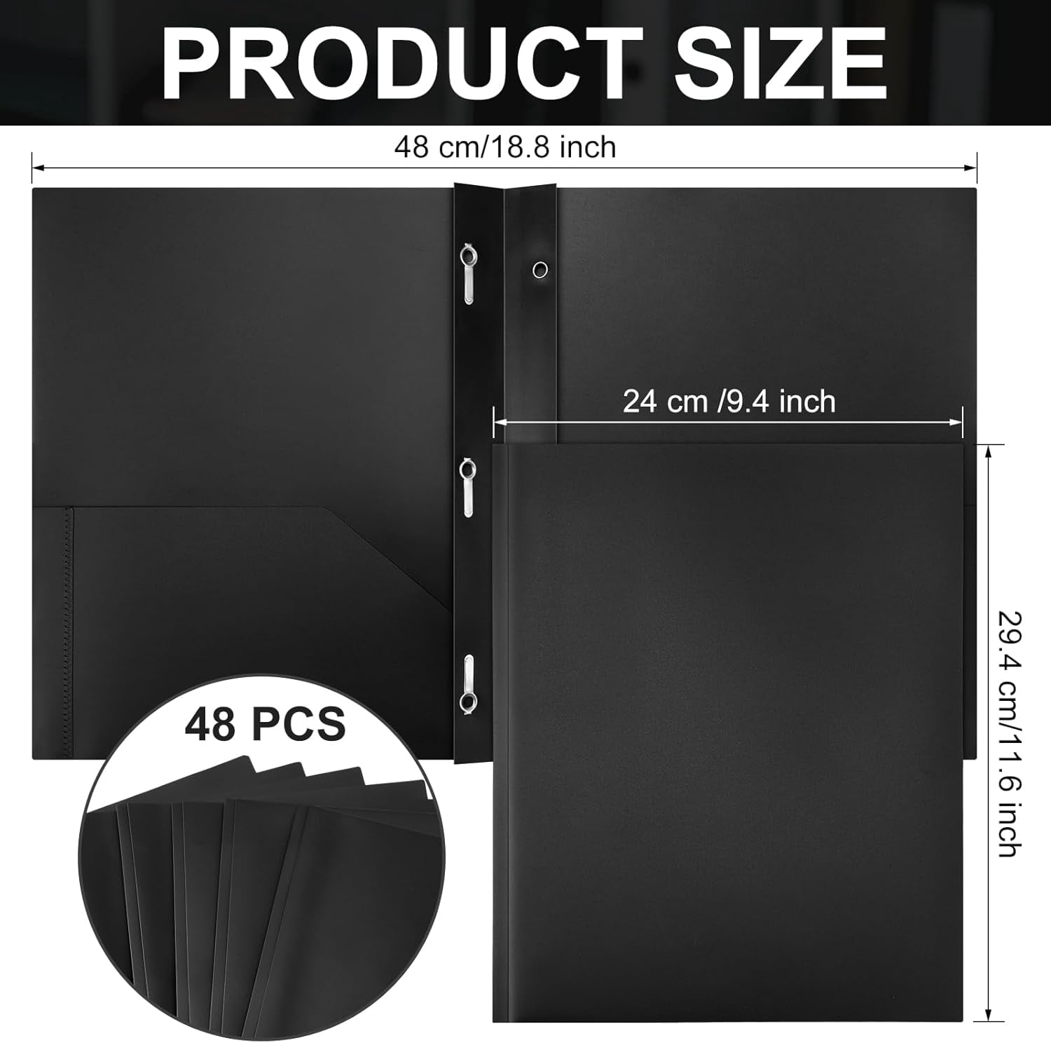 48 Pcs Plastic Folders with 2 Pockets and 3 Prongs Home Folders with Card Slot Letter Size Heavy Duty Report Covers for Back to School(Black,Classic)