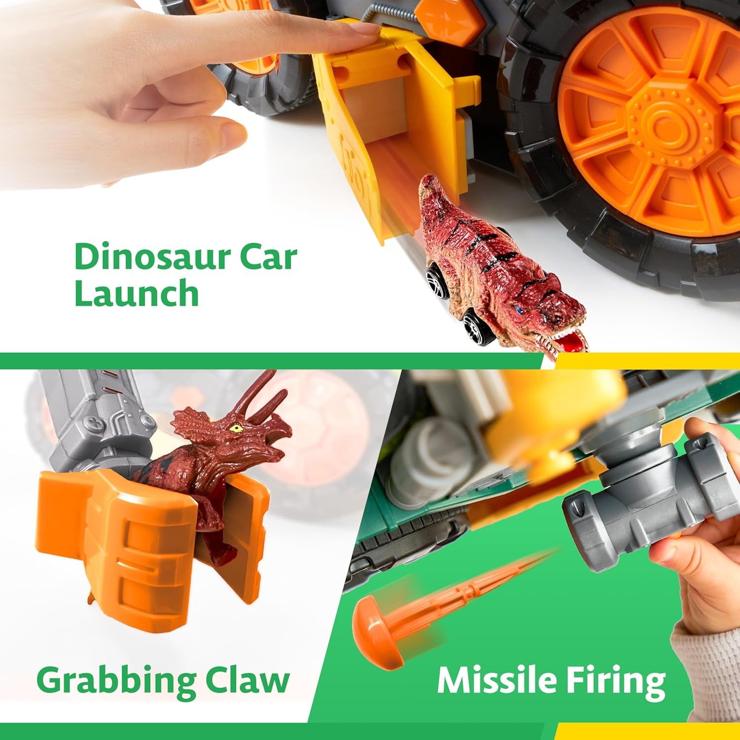VROOMIX Kids Big Dinosaur Truck Toys with 8 Dino Figures, Crane Arm & Drive-Through Tunnel, Launching Chambers & Shooting Darts, Best Gifts for 3+ Year Old Boys & Girls