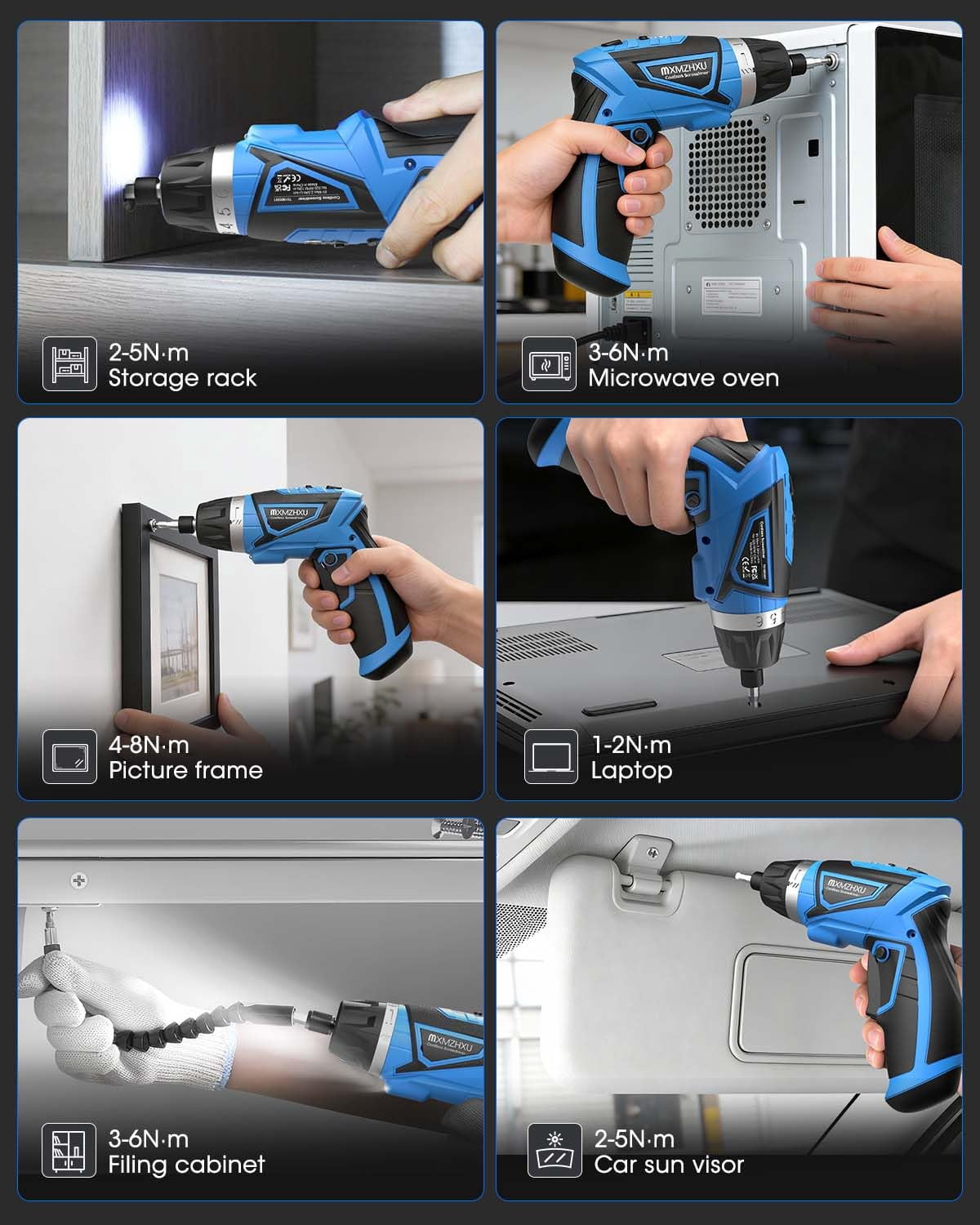 Electric Cordless Screwdriver 47-in-1 Drill Driver Rotatable Dual Position Handle with LED Light