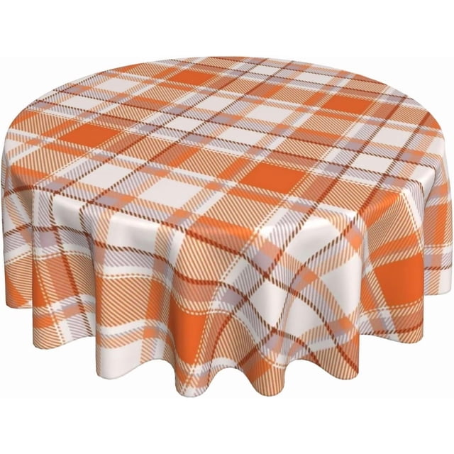 Nappe Ronde à Carreaux d'Automne 60 Pouces Orange Brûlé à Carreaux Buffalo Nappe d'Automne Récolte Action de Grâce Fêtes Couvre-Table Polyester Nappes Intérieures Extérieures pour Cuisine Salle à Manger Fête