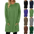 thumbnail image 2 of Long Sleeve Tunic Tops for Leggings Women Lightweight Sweatshirt with Pockets Loose Crewneck Long Sleeve Blouses (2XL, Green 01), 2 of 7