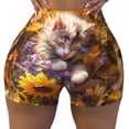 thumbnail image 2 of Rateoe Cute Cat Sunflower Printed Power Workout Shorts for Women Tummy Control Squat Proof Ribbed Thick Seamless Scrunch Active Short-X-Large, 2 of 8