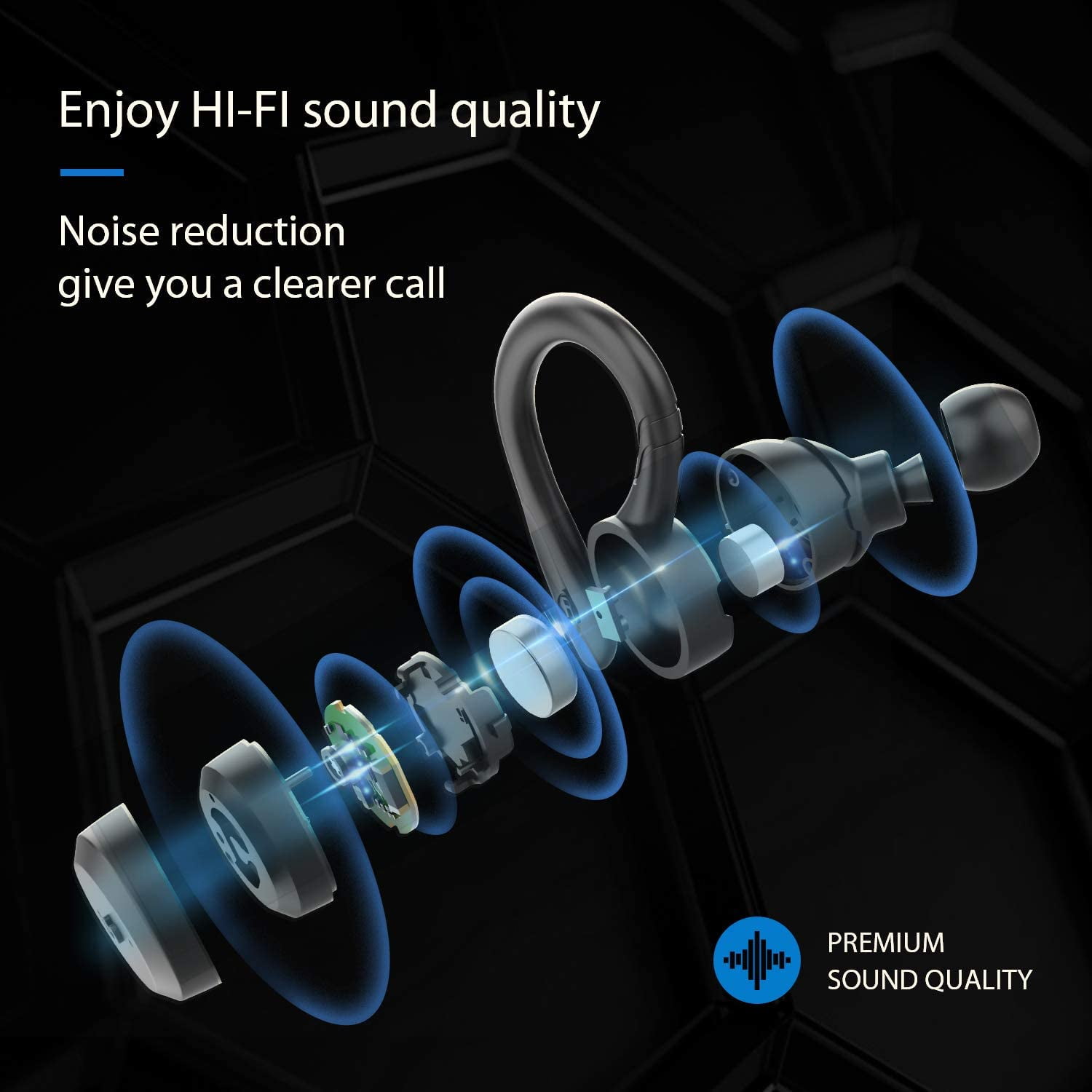 Bluetooth Headphones True Wireless Earbuds with Charging Case IPX7 Waterproof Stereo Sound Earphones Built-in Mic in-Ear Headsets Deep Bass for Sport Running, Black