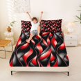 thumbnail image 3 of Manfei Black Red Bed Sheets, Gradient Wave Striped Fuul Size Sheets, Black Reversible 4pcs1 Flat Sheet + 1 Fitted Sheet + 2 Pillowcases, 3 of 6