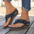 thumbnail image 5 of Navy Womens Wedge Heels Sandals Open Toe Rhinestone Embellished One Strap Slip On Pu Casual Summer Shoes Navy Size 37 Foot Length 925 Inches, 5 of 9