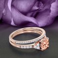 thumbnail image 2 of Vintage Look Dazzling Mid-centuryy 1.50 Carat Round Cut Morganite And Diamond Moissanite Engagement Ring Set, Wedding Ring Set in 10k Solid Rose Gold, Promise Ring, Bridal Set, Matching Band, 2 of 3