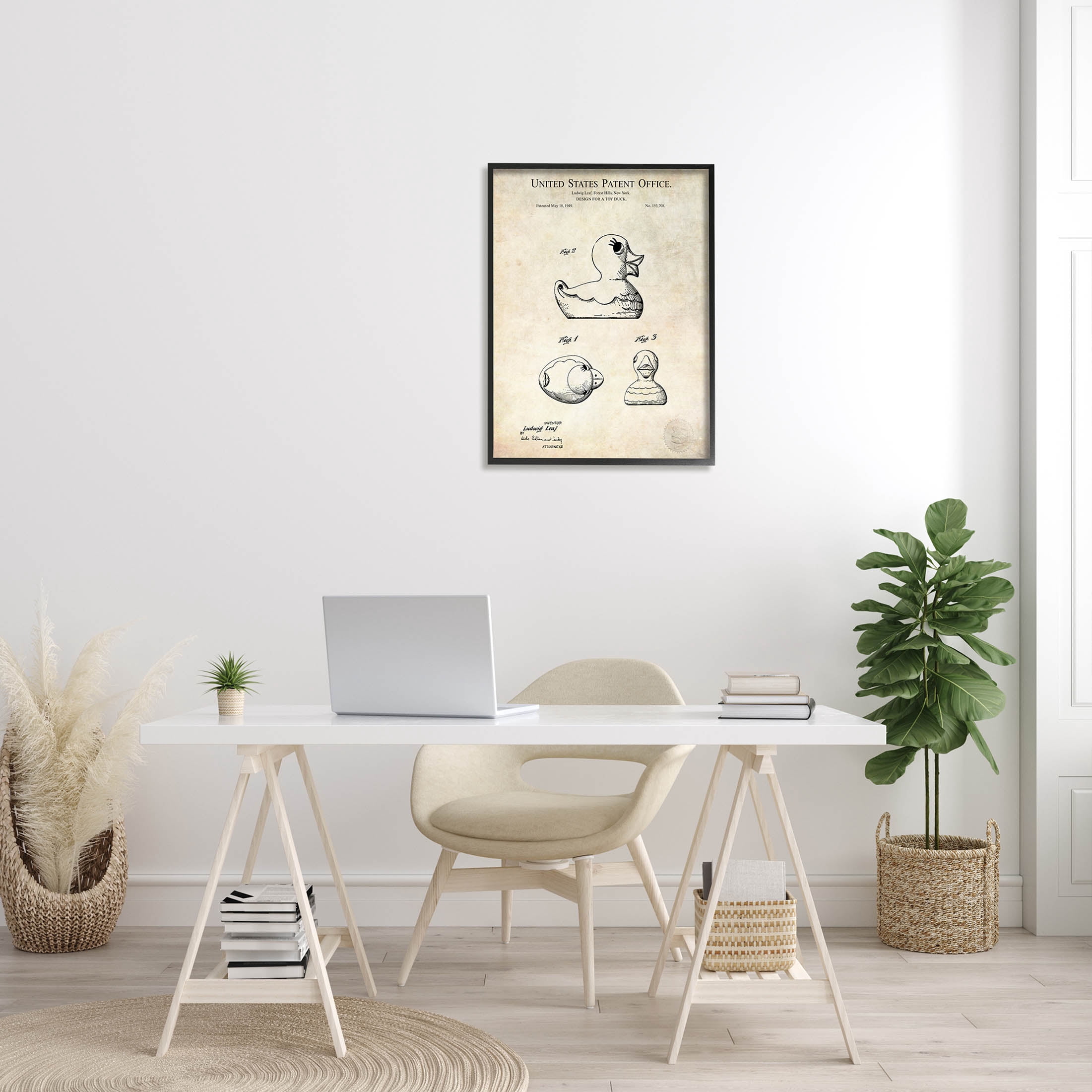 Stupell Industries Vintage Toy Duck Diagram Graphic Art Black Framed Art Print Wall Art, Design by Karl Hronek