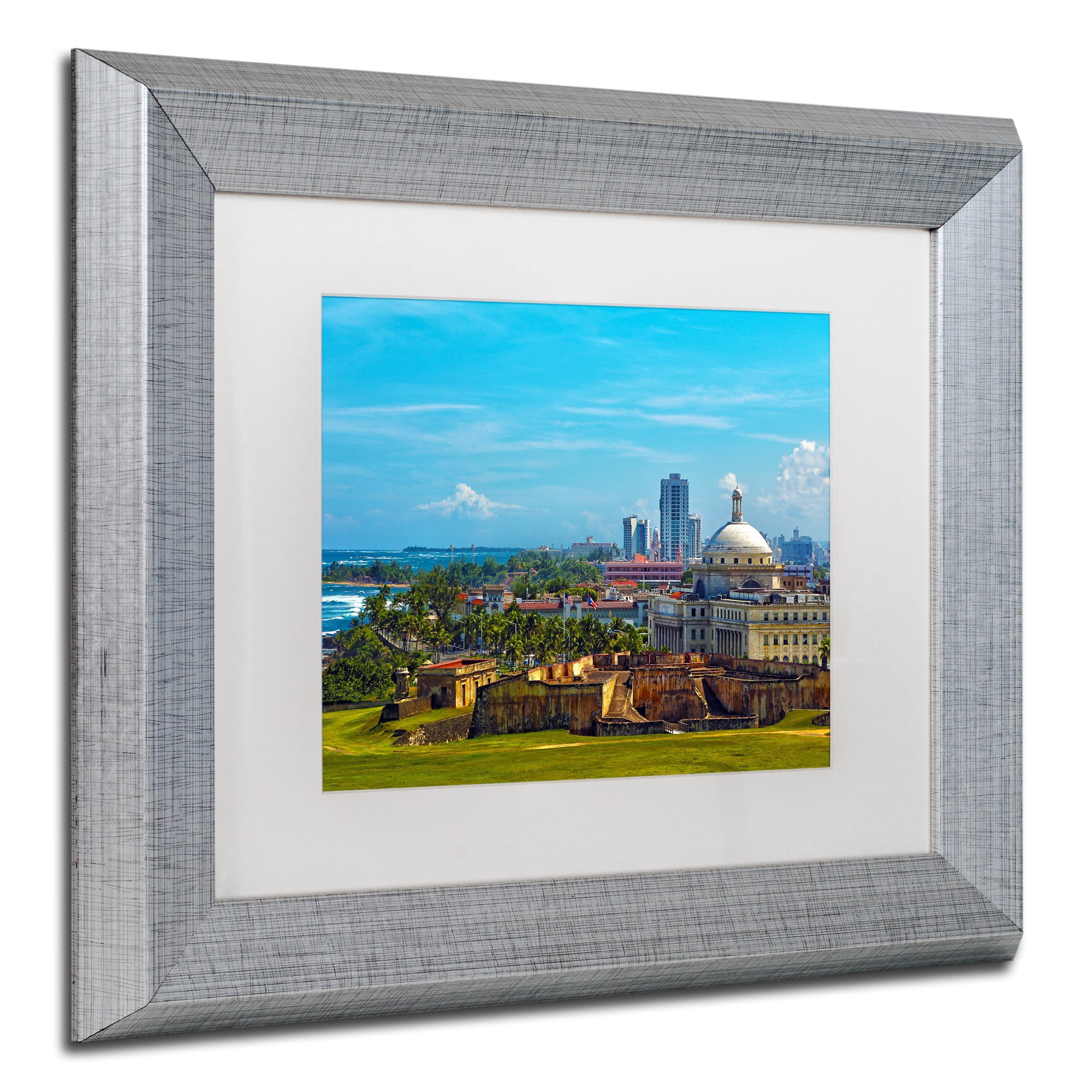 Trademark Fine Art "Old San Juan" Canvas Art by CATeyes, White Matte, Silver Frame