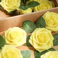 thumbnail image 3 of 25 Pcs Yellow Roses Artificial Roses Flowers with Leaves and Stems, Real Looking Fake Roses for DIY Wedding Bouquets, Centerpieces Arrangements, Party, Baby Showe, 3 of 8