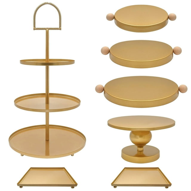 Juego de 7 soportes de metal para tartas, soporte redondo de 3 niveles, para cupcakes, bandeja de servir para fiestas, bodas, cumpleaños, baby shower, aniversario