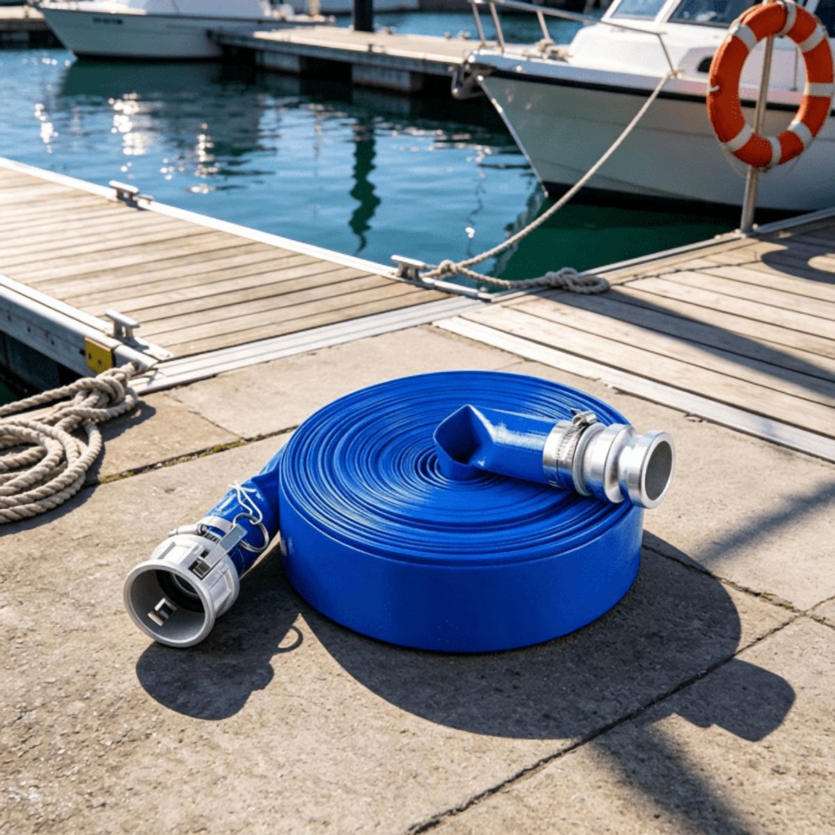 2" x 100ft Blue PVC Backwash Hose with Clamps, Camlock & Aluminum Fittings, Fits Various Pumps for Sewage Treatment & Water Transfer