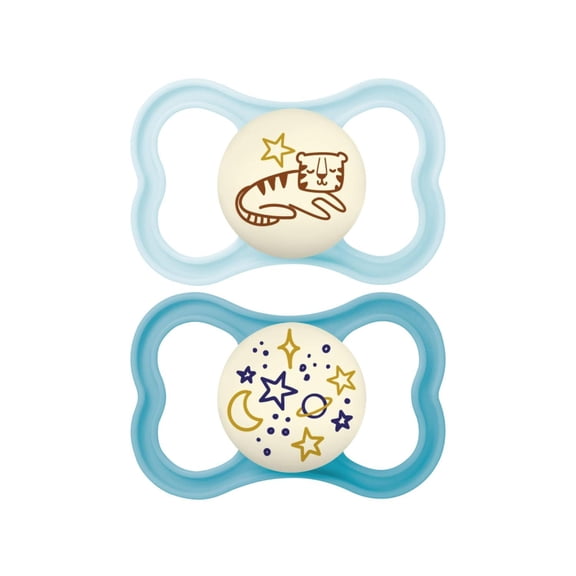 Chupetes MAM Supreme Night Azul Brillan en la Oscuridad para Bebés Alimentados con Leche Materna 6+