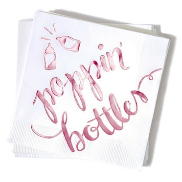 ForYourParty.Com Poppin' Bottles Party Napkins - White and Pink