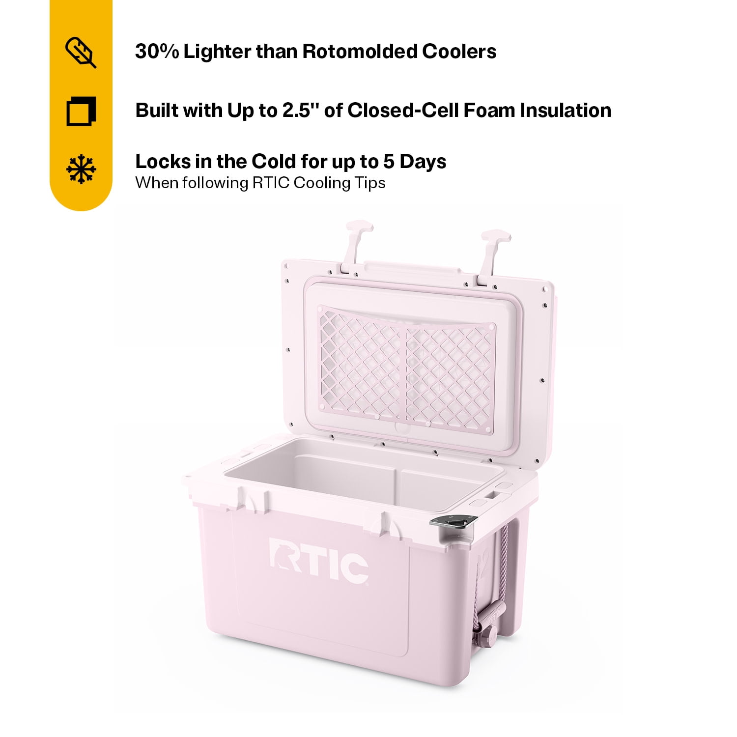 RTIC 32 QT Hard-Sided Ice Chest Cooler, Ultra-Light, Fits 48 Cans, Pale Pink
