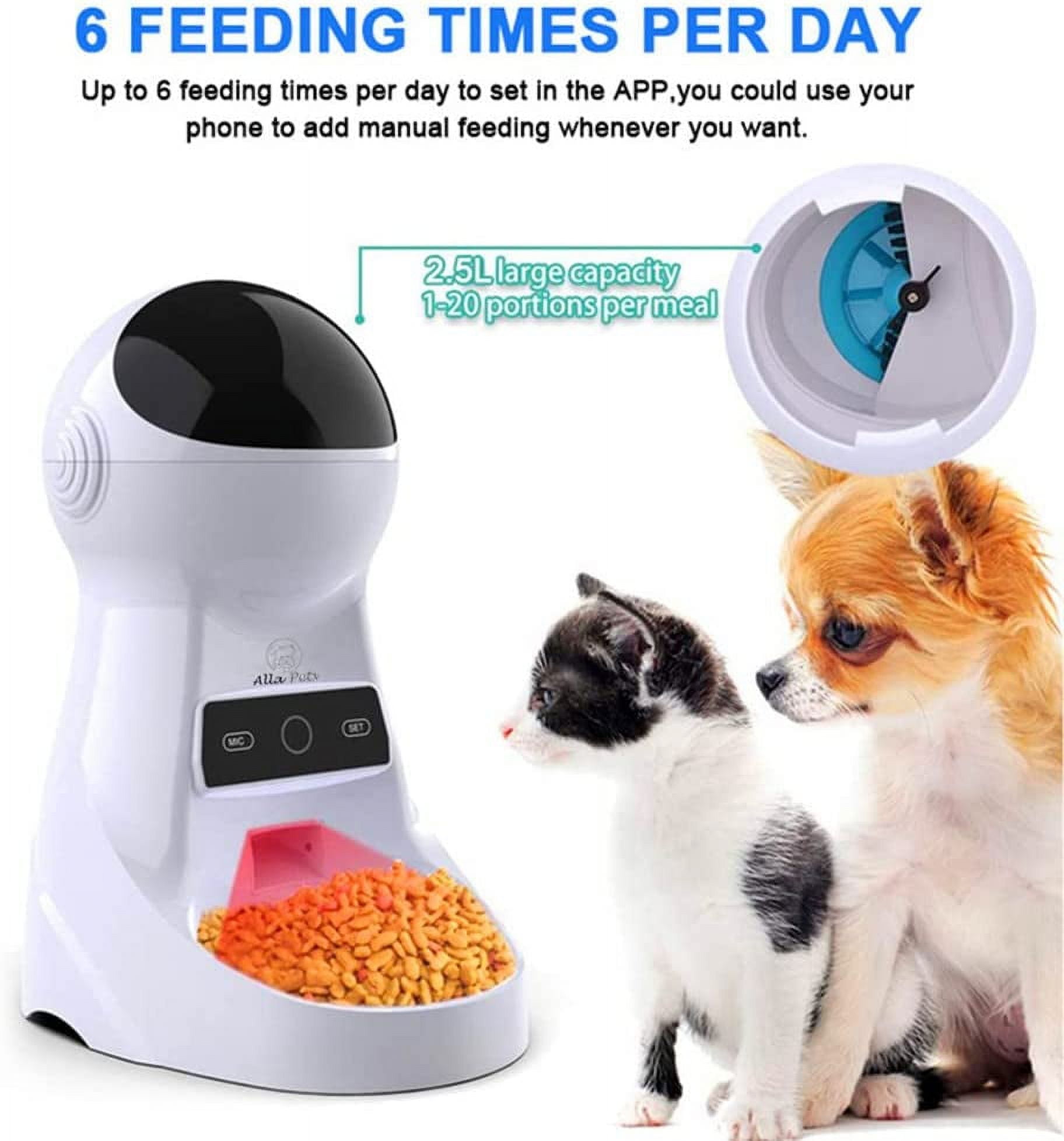 Alla Pets Dogs and Cats Feeder, Smart Automatic Pet Feeder Food Bowl Tank, Auto Pet Dry Food Dispenser 1~39 Portions Meal for Small and Large Pets (White)