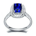 thumbnail image 3 of 2.05 Carat 7mm Cushion Cut Vintage Blue Sapphire And Moissanite Diamond Halo Engagement Ring for Women in 10k White Gold, 3 of 5
