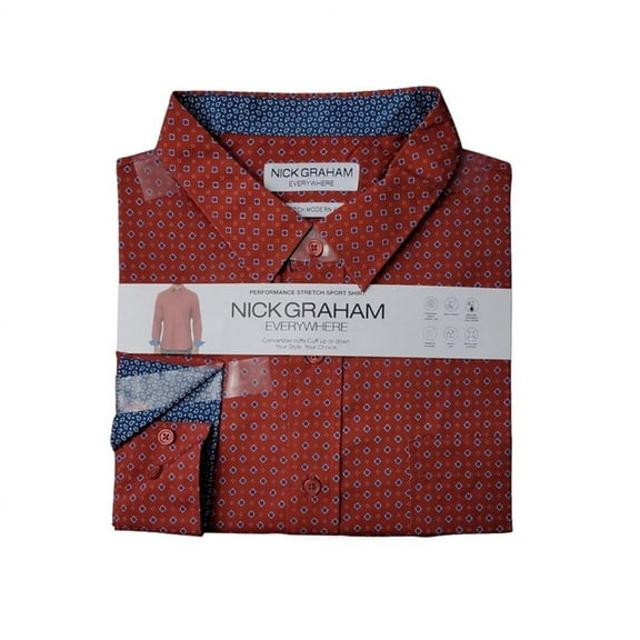 Nick Graham Men's Printed Long Sleeve Woven Shirt (Rust, Small)