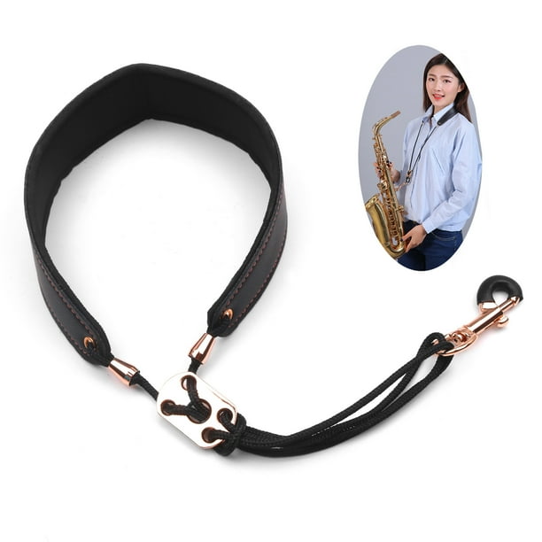 Adjustable Saxophone Neck Strap Leather Sax Strap Metal Hook for Tenor