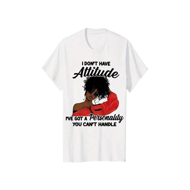 Women's Graphic Print T-Shirt - Bold "i Don't Have attitude..." Slogan & Red Fashion Glasses Design, Soft Breathable Fabric, Short Sleeve Round Neck Casual Top for Summer & Spring, Machine Wa