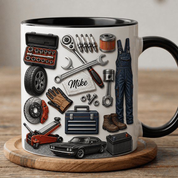Mechanic Dad Ceramic Mug Personalized Garage Tools Gift for Dad