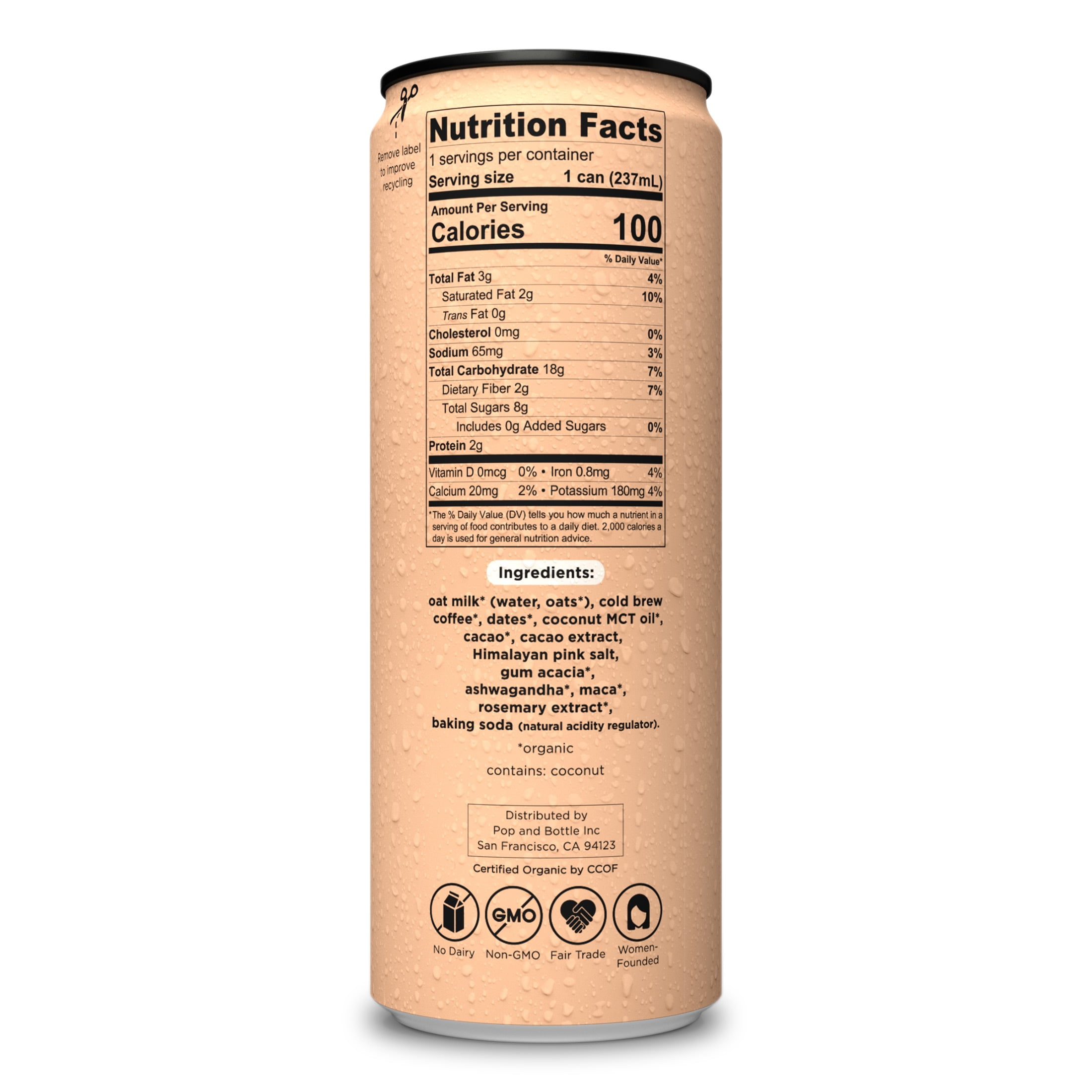 Pop & Bottle Mocha Oat Milk Adaptogens Cold Brew Latte - Shop