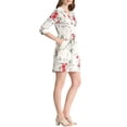 thumbnail image 4 of Vestido de botón con cuello en V floral de 3/4 de mangas y bolsillos laterales para mujer, S, blanco y rojo, 4 of 6