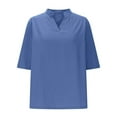 thumbnail image 5 of MIXUE Boho Tops For Women Summer Solid Color V Neck Short Sleeve Casual Basic Pullover Shirts For Women Tshirts Outwear,Blue,XL, 5 of 6