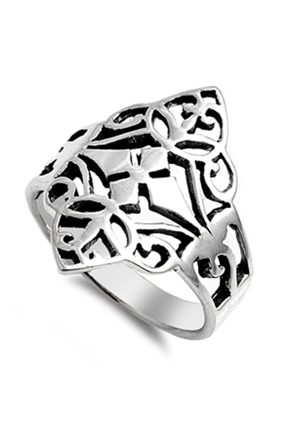 Oxidized Filigree Cross Cutout Ring 925 Sterling Silver Band Jewelry Female Male Unisex Size 7