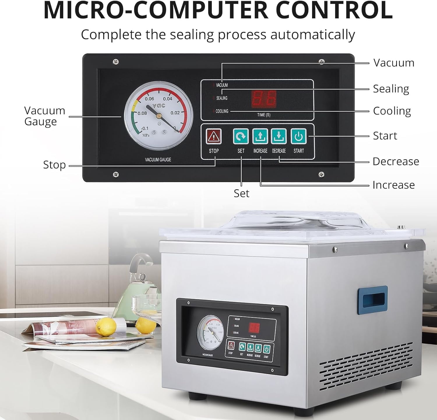 Luku Chamber Vacuum Sealer Machine, 12 inch, 6.5 m³/h Pump Rate with Microcomputer Controlled, 180W-320W Stainless Steel Household and Commercial Vacuum Sealing Machines