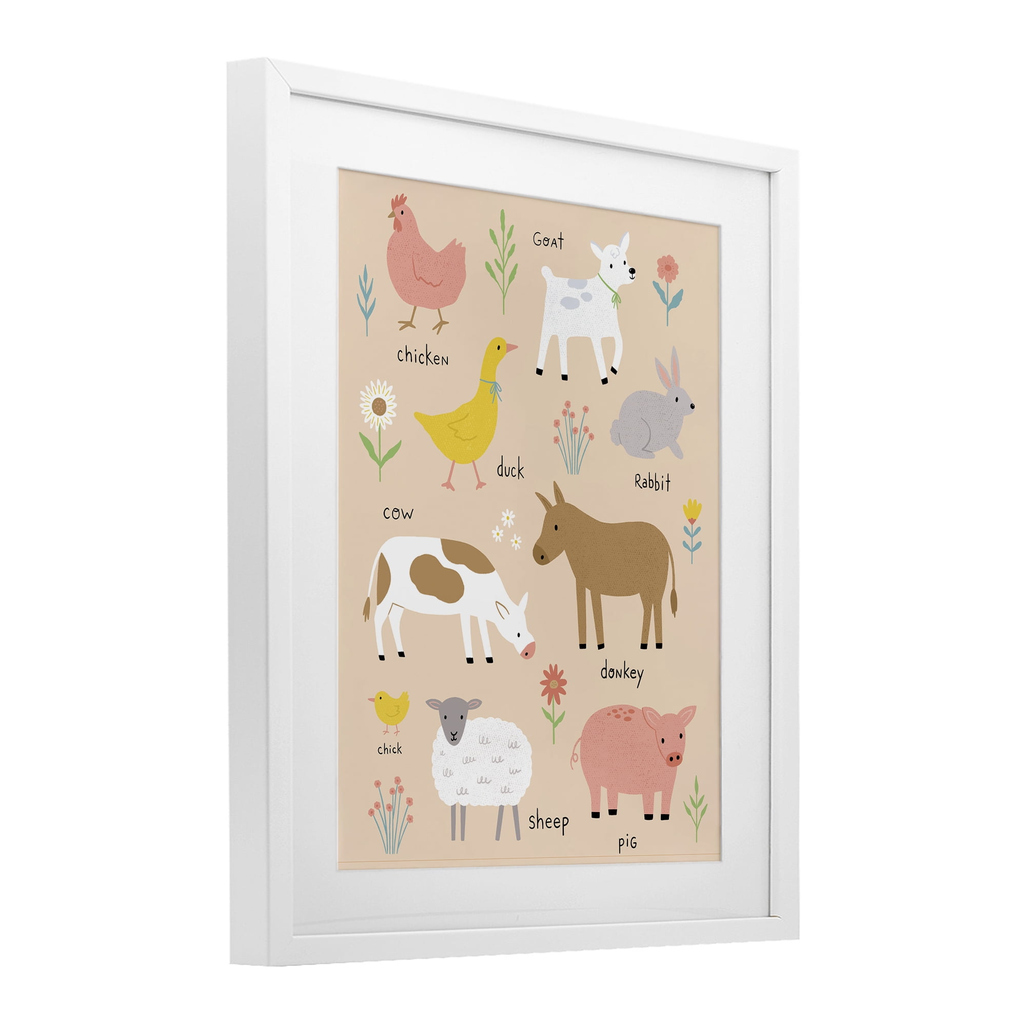 Stupell Industries Baby Farm Friends White Framed Print Under Glass, design by Nina Seven