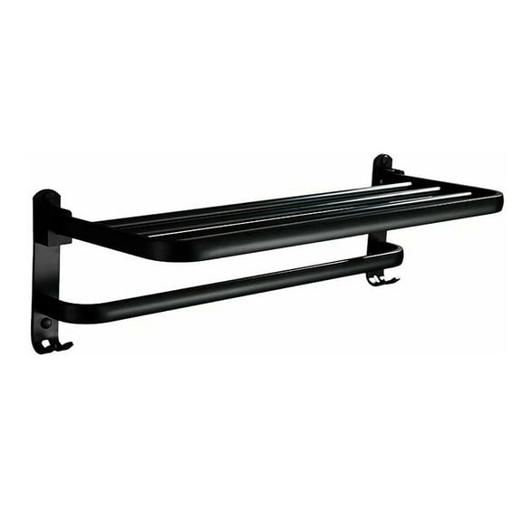 Bathroom Towel Rack with Towel Bar Holder 20in Towel Shelf Bathroom with Towel Rail Shelf Wall Mounted Aluminum Towel Rack Towel Bars (Black)