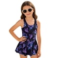 thumbnail image 4 of COEQINE Soft Stretchy Girls One Piece Swimsuit, Tank Neck Tankini Style with Full Coverage Skirt and Wide Straps, Beach Bathing Suit for Girls 3-4 Years, Purple Butterfly Galaxy, 4 of 8