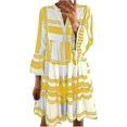 thumbnail image 1 of Robes Femmes Soirée Élégante Printemps et Décontracté Col en V Boutons Manches Trois-Quarts Imprimé, 1 of 5