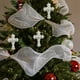 thumbnail image 4 of Adorno de purpurina de forma irregular blanca | Decoración navideña colgante para árbol de Navidad | Elegante Cruz de Lazo de Mariposa Totalmente Blanca | Plástico | 14x10cm | Decoración de, 4 of 6