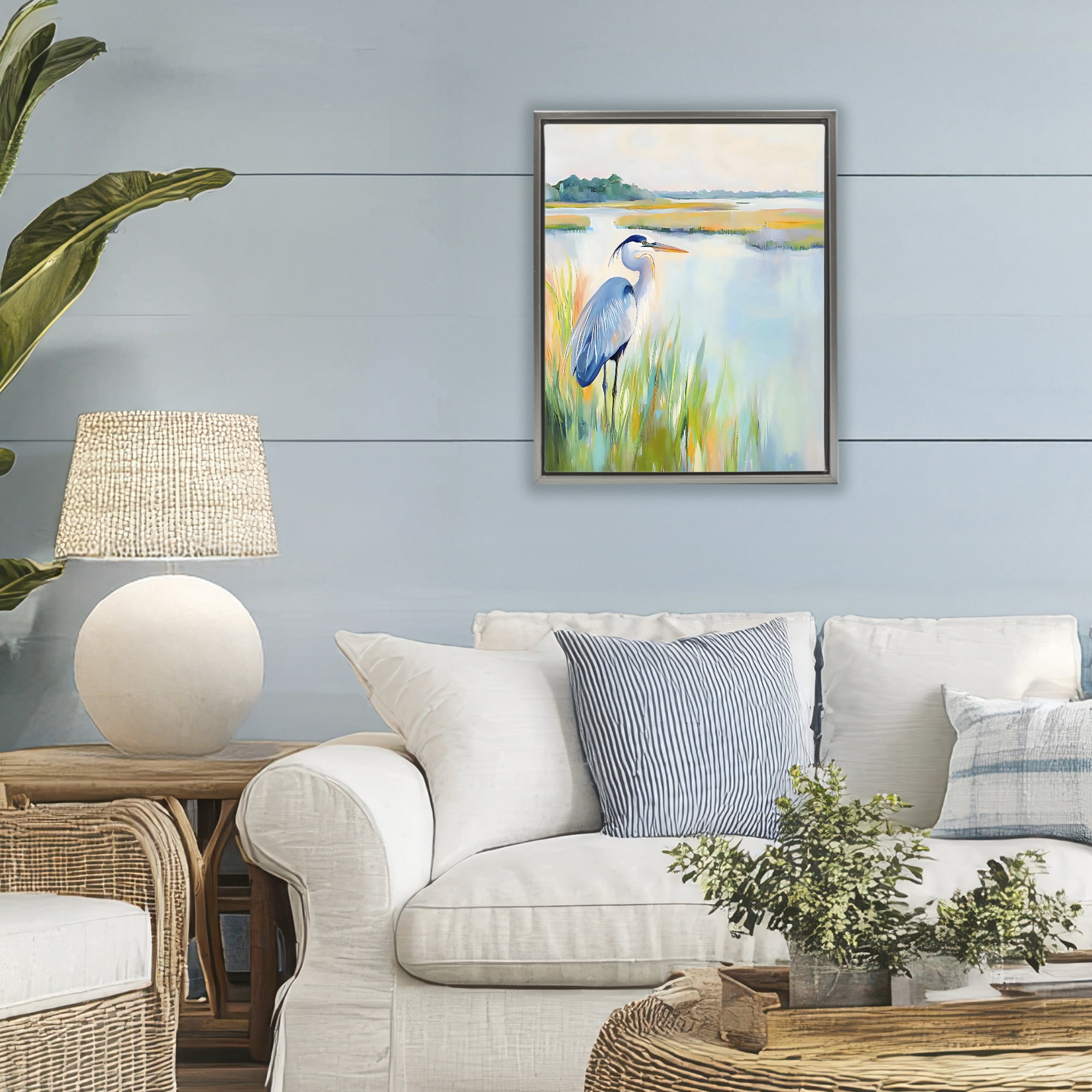 Stupell Industries Heron Perched in the Grass Gray Framed Floater Canvas Wall Art, design by Creative Studio