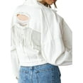 thumbnail image 3 of Diconna Women Crop Jean Jacket Casual Button down Ripped Denim Jacket with Rhinestone Tassel Fall Outwear, 3 of 6