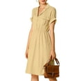 thumbnail image 6 of INSPIRE CHIC Women's Wear to Work Notched Lapel V Neck Elastic Waist Shirt Dress with Pockets S Khaki, 6 of 8