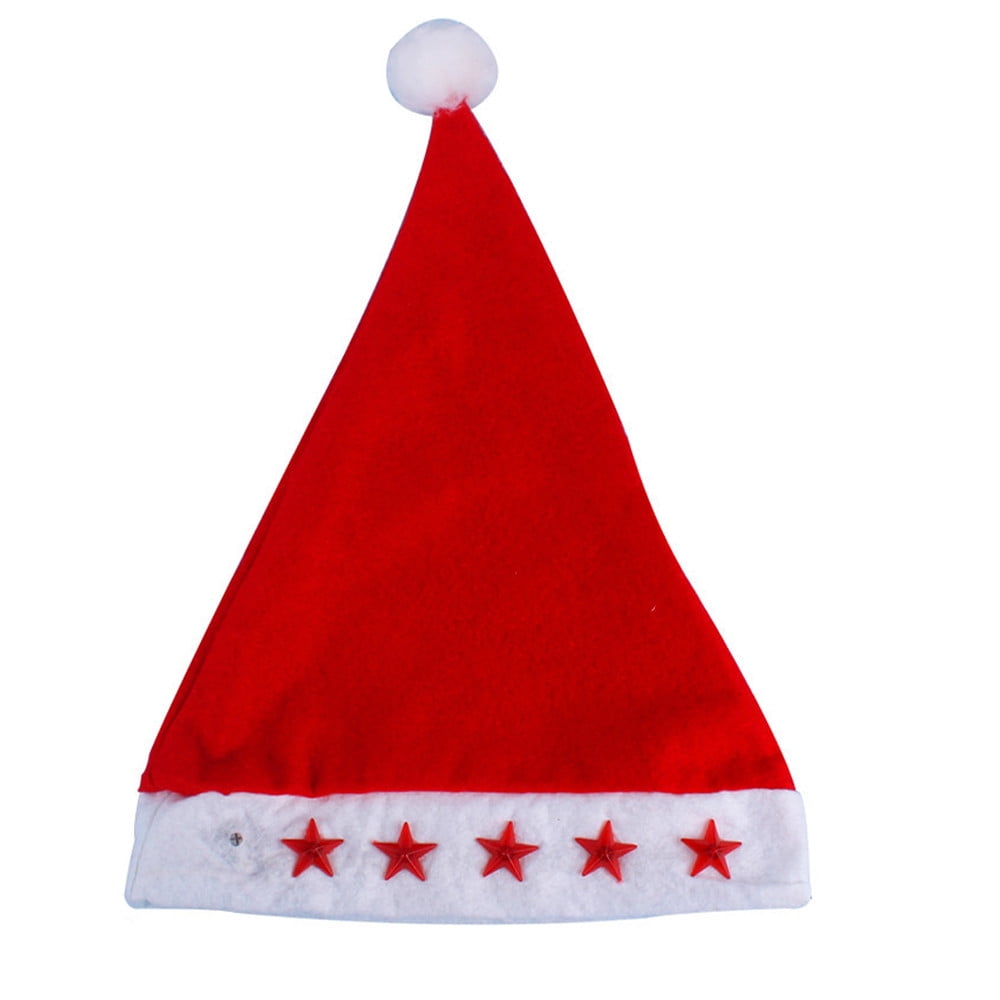 Glowing Christmas Hat Luminous Led Red Flashing Star Santa Hat For Adult 