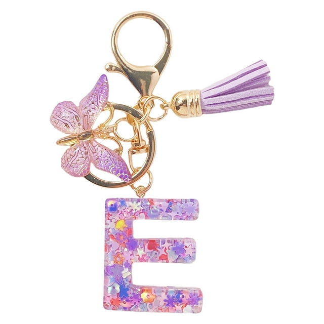 Initial Letter Keychains For Women Tassel Purple Cute Car Keychain For Wallet Backpack Bag