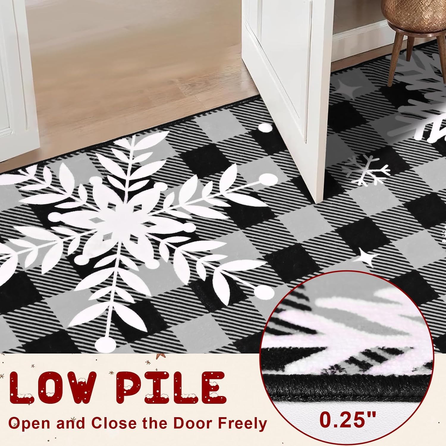 Bleum Cade 8'x10' Christmas Snowflake Area Rugs for Living Room, Washable Rugs for Bedroom Dinning Room,Grey Buffalo Plaid Rug Ultra Soft Non Slip Durable Large Carpet Home Decor