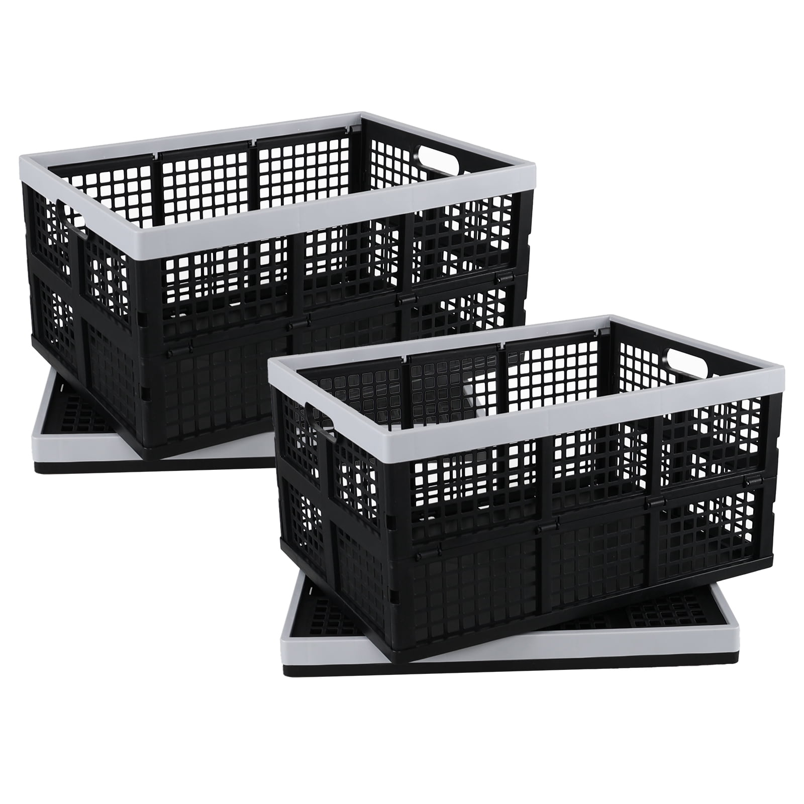 Afromy 66 L Large Stackable Storage Crates, Black Plastic Collapsible Storage Basket, 4 Pack