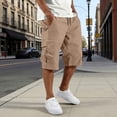 thumbnail image 2 of BiZtdJrK Men's Cargo Shorts Below Knee Capri Pants Casual Loose Fit Long Short with Elastic Drawstring Multi-Pockets Brown M, 2 of 8