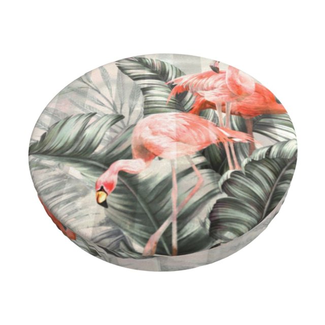 Balery Tropical With Flamingos Fundas de asiento para taburete de bar redondo de tela de terciopelo ajustables que protegen de arañazos y manchas para sillas de 14 a 17 pulgadas.-14 inch
