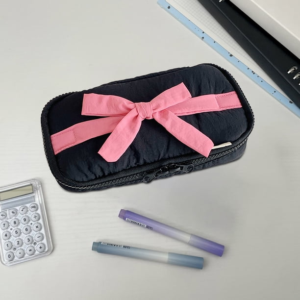 Estuche de lápices suave de estilo caramelo para niñas, bolsa de almacenamiento de papelería con lazo, estuche vertical de gran valor