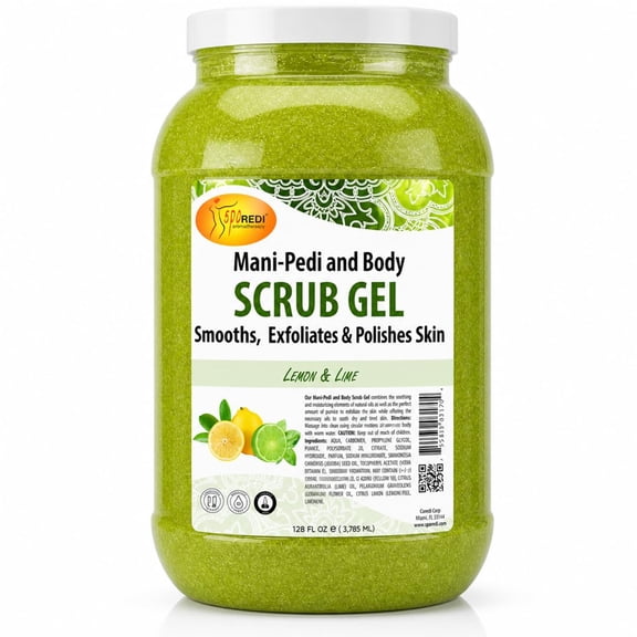 SPA REDI – Lemon & Lime Pumice Scrub Gel, Exfoliating, Hydrating & Nourishing, Infused with Hyaluronic Acid, Amino Acids, Panthenol and Comfrey Extract for Glowy Smooth Skin – 128oz Gallon