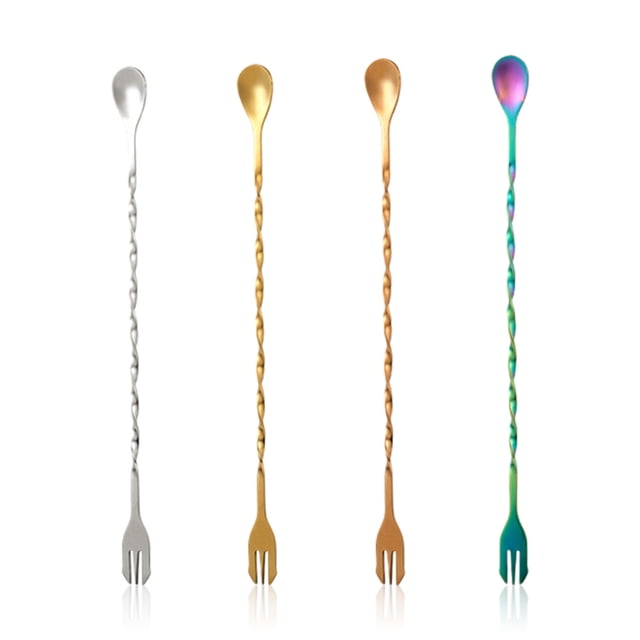 Injueey Paquete de 4 cucharas agitadoras, utensilios para bar, coctelera de acero inoxidable, vajilla doméstica retorcida en espiral, mezcla de pulido Barra de herramientas Injueey HA010277-00