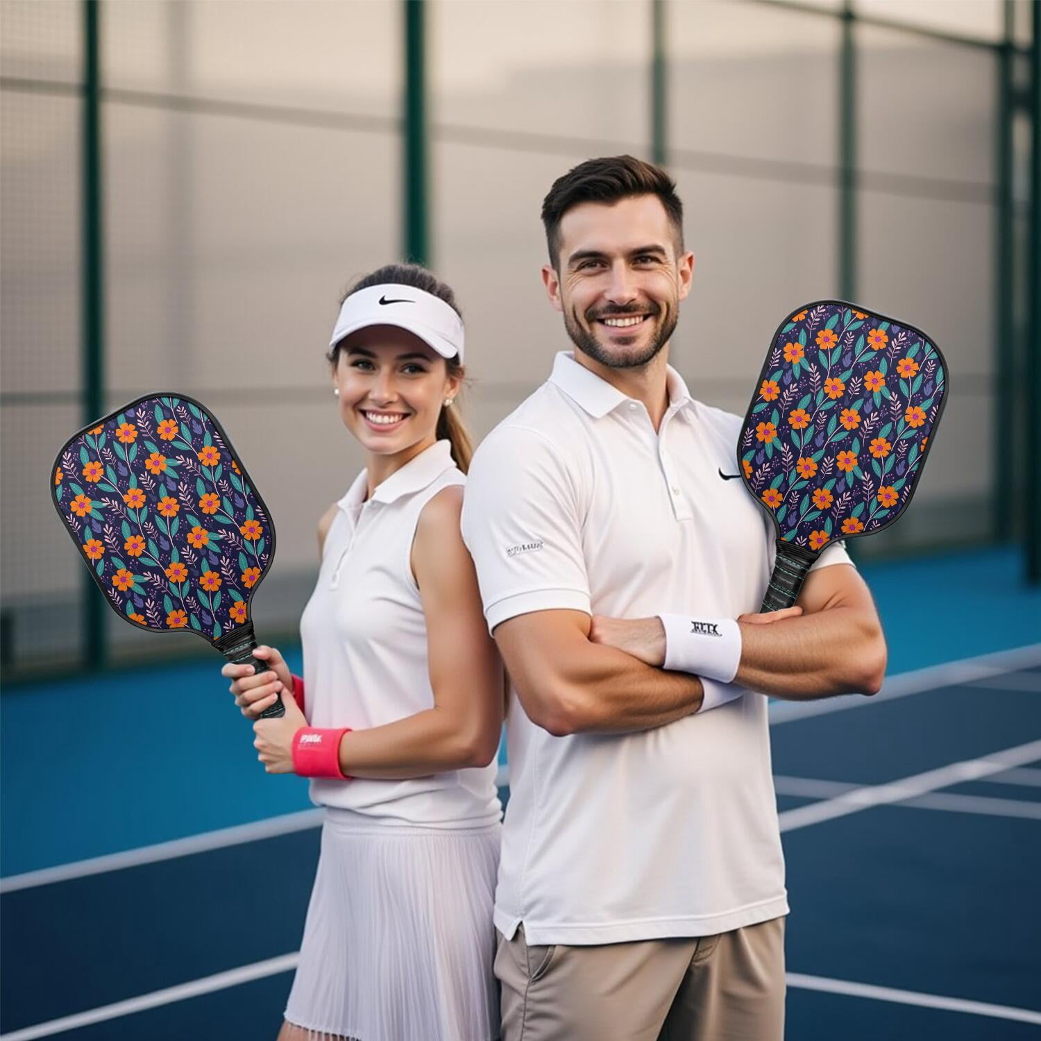 Pickleball Paddles Set,Pioneer Flower Floral Print Pattern Fiberglass Surface Pickleball Racket Set with 2 Indoor Outdoor Pickleball Balls and Pickleball Bag,Pickle-ball Equipment