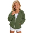 thumbnail image 2 of Zip Up Hoodie Girls Solid Color Full Zip Hoodie Coat Casual Fall Winter Girls Hoodies Size 12-13Y, 2 of 5