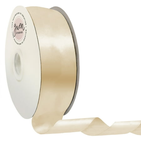 UPC: 0810056348465 | Ivory Double Faced Satin Ribbon for Wedding and Crafts  2.5  x 50 Yards by Gwen Studios